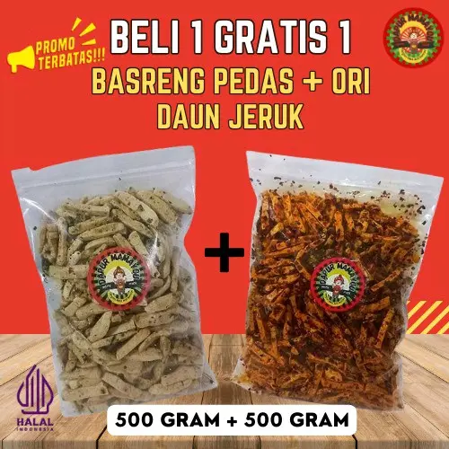 [ LIVE ] ( BELI 1 GRATIS 1 ) Basreng Pedas 500 Gram Daun jeruk + Ori 500 Gram Daun Jeruk Termurah