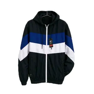 Jaket Parasut Winbreaker Semi  Bomber Keren Kombinasi Warna Hitam Biru Putih Outdoor Cowok Motor Nyaman Tebal Pria