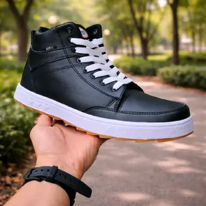 Aldhis Sepatu Pria Boots Casual Sneakers High Boot Hitam Putih Sol Gum Antislip Gaya Kerja Touring