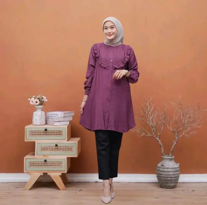Opnasel series Tunik Polo Linen Full Kancing Depan Busui - Bahan Polo Linen - Baju Wanita