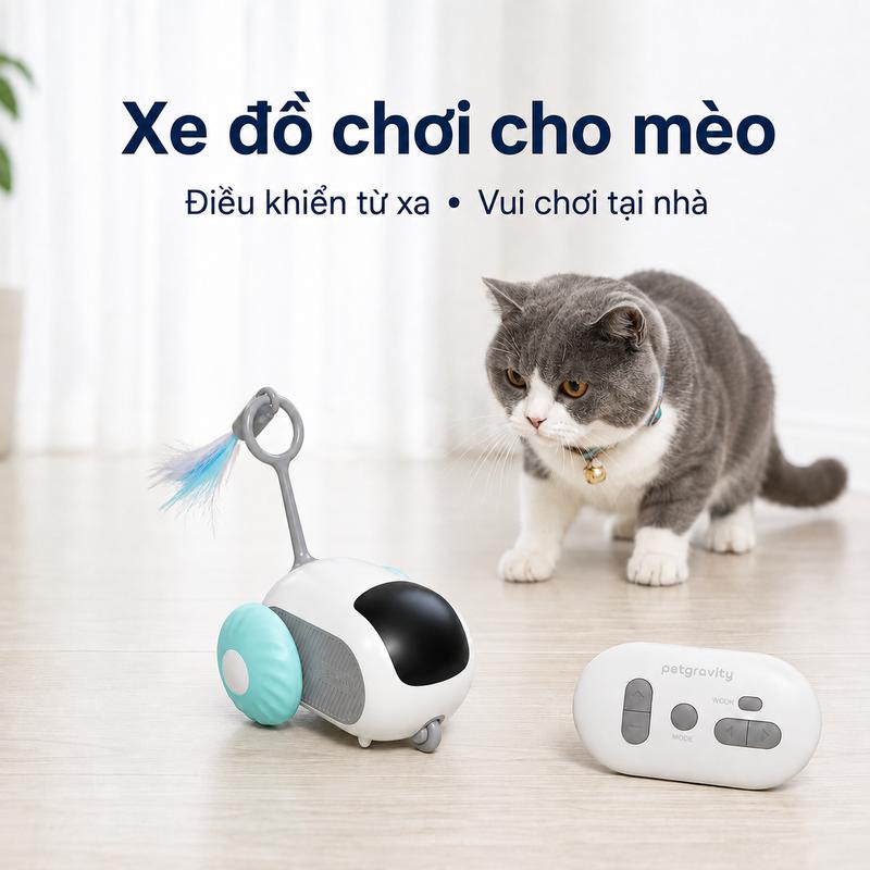 Xe đồ chơi điều khiển từ xa cho mèo, xe đua tương tác thông minh, đồ chơi điện giải trí tại nhà
