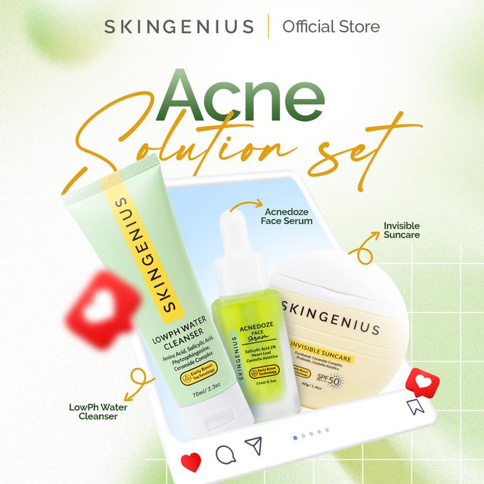 Gambar [OCTOBER SALE]Skingenius Bundle Set Low PH Cleanser Invisible Suncare Acnedoze Paket Skincare Anti Jerawat Kulit Sensitif dari SkinGenius Kab. Bekasi Tokopedia