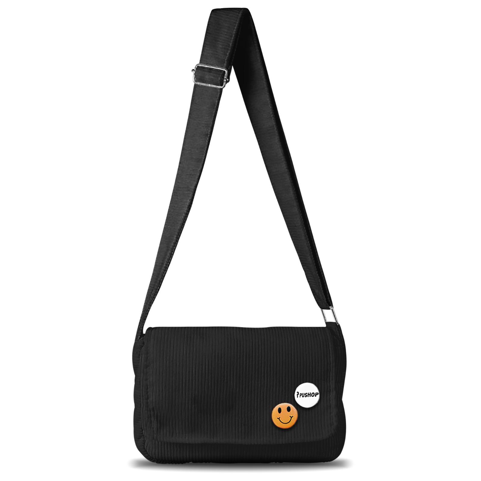 PUSHOP PAKET KOMBO HEMAT Tas Selempang Pria Wanita - Beli 1 Dapat 2 Tas selempang Slingbag Casual Paket Canvas Corduroy Hitam