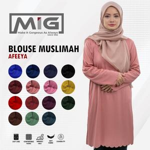 MIG Microfiber Afeeya Blouse Muslimah Crew Neck Long Sleeve Plain