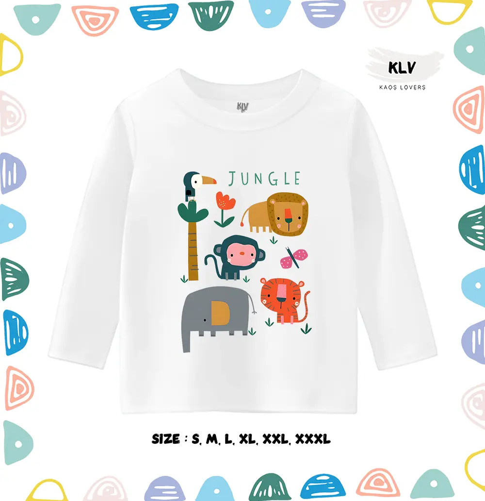 Kaos Anak Lengan Tangan Panjang Unisex Gambar Jungle Distro 30s Sablon kaosanak daily 7-8 tahun White baju
