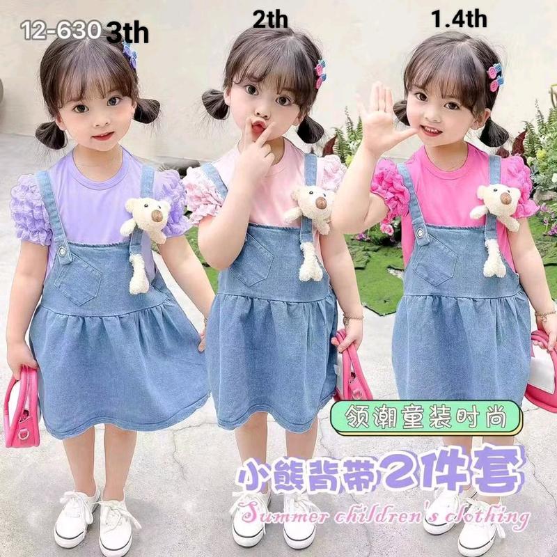 Setelan Anak Perempuan 2 in 1 Fashion Terbaru dengan Bahan Kaos Import dan Overall Jeans 1