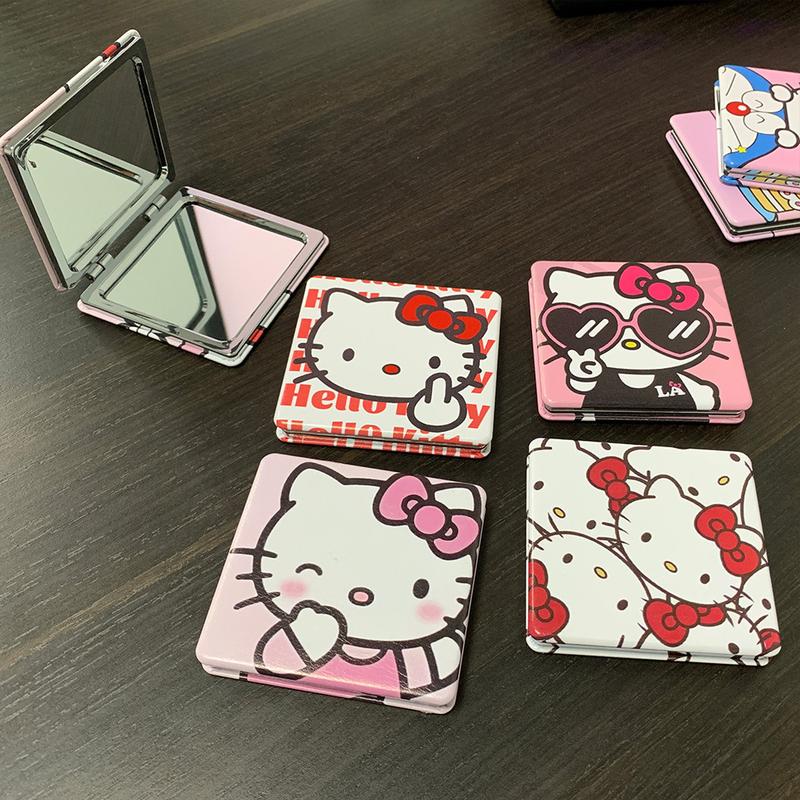 Gương Trang Điểm Cỡ Nhỏ Dễ Thương Thiết Kế Mèo Con KT Hello Kitty Gương Gấp Hai Mặt Hình Vuông Cầm Tay Thích Hợp Cho Học Sinh Có Kính Phóng Đại