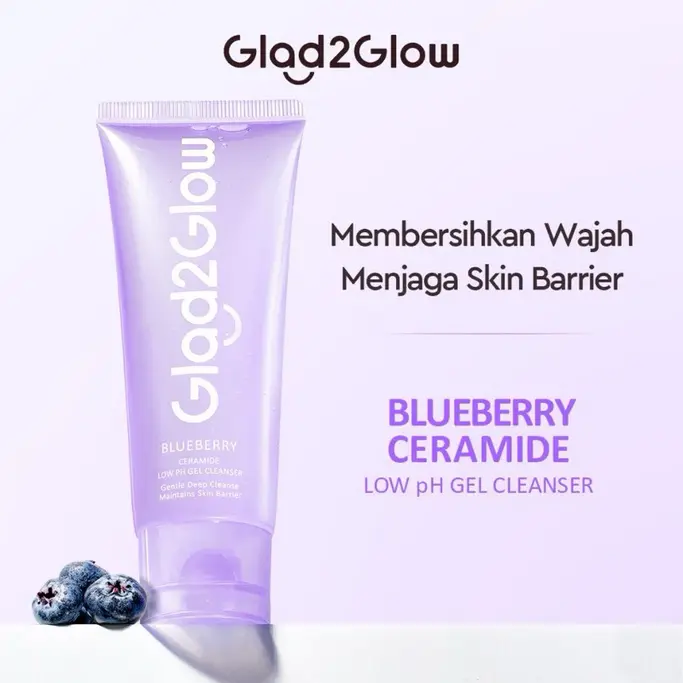 Glad2Glow Blueberry Ceramide Low pH Gel Cleanser 70ml Face Wash Facial Cleanser - facial glad2glow Cleaning