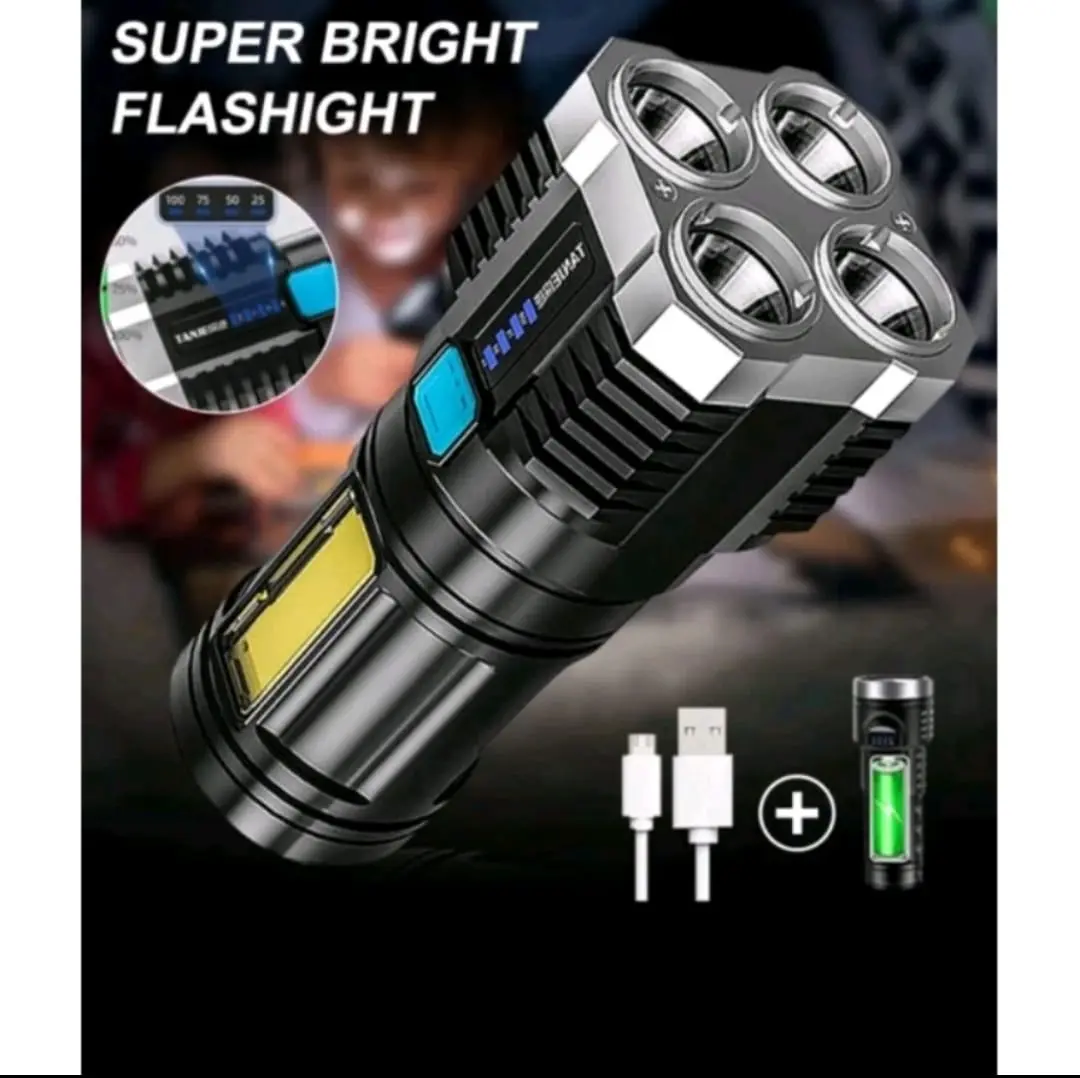 Senter LED 4 Mata Super Terang Senter Jarak Jauh Senter Cas