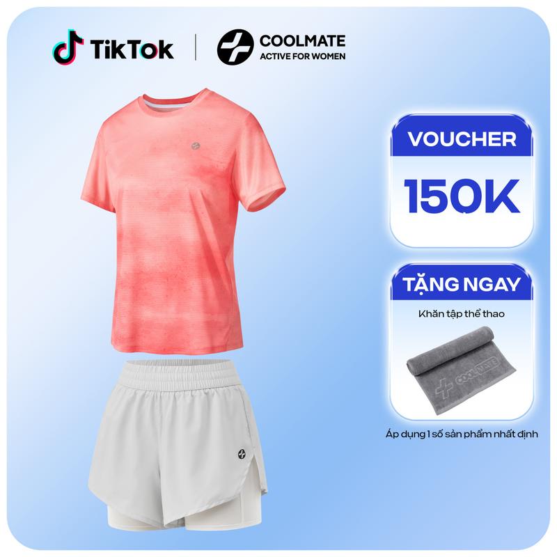 Set thể thao áo thun chạy bộ nữ Graphic Sky và quần 2 lớp 3.5 inch Core Shorts chạy bộ siêu nhẹ, thoáng mát, nhanh khô - Coolmate for Women