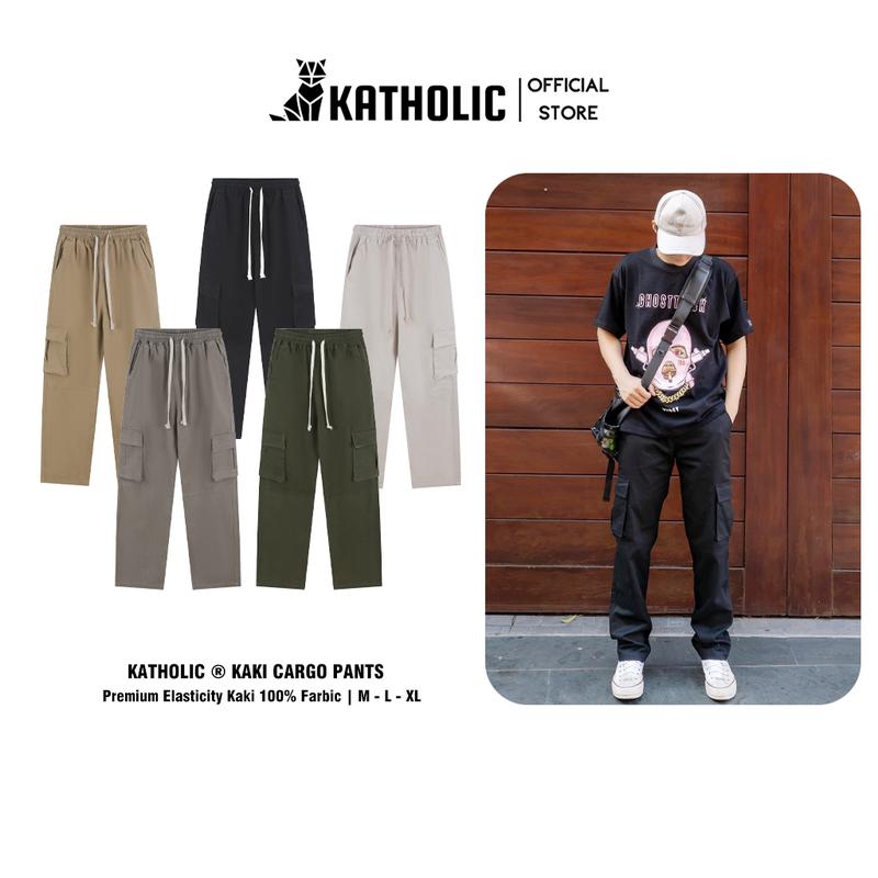 Quần cargo pants nam nữ lưng thun túi hộp ống suông rộng chất liệu kaki 280gsm co giãn gia công tỉ mỉ KAT016 Menswear