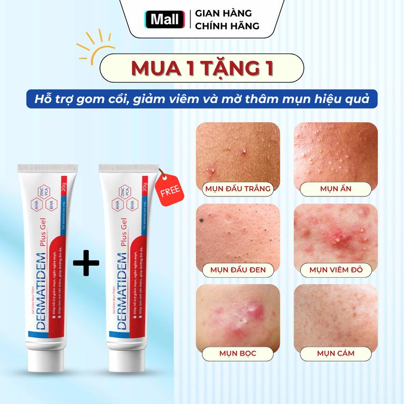 [MUA 1 TẶNG 1] Gel Chấm Mụn Dermatidem Plus 20g Giúp Gom Khô Cồi Giảm Mụn Sưng Viêm Mờ Thâm Mụn - Không Corticoid Skincare Chăm Sóc Da Mụn Lành Tính Phù Hợp Cả Da Mụn Nhạy Cảm Chăm Da Đón Tết