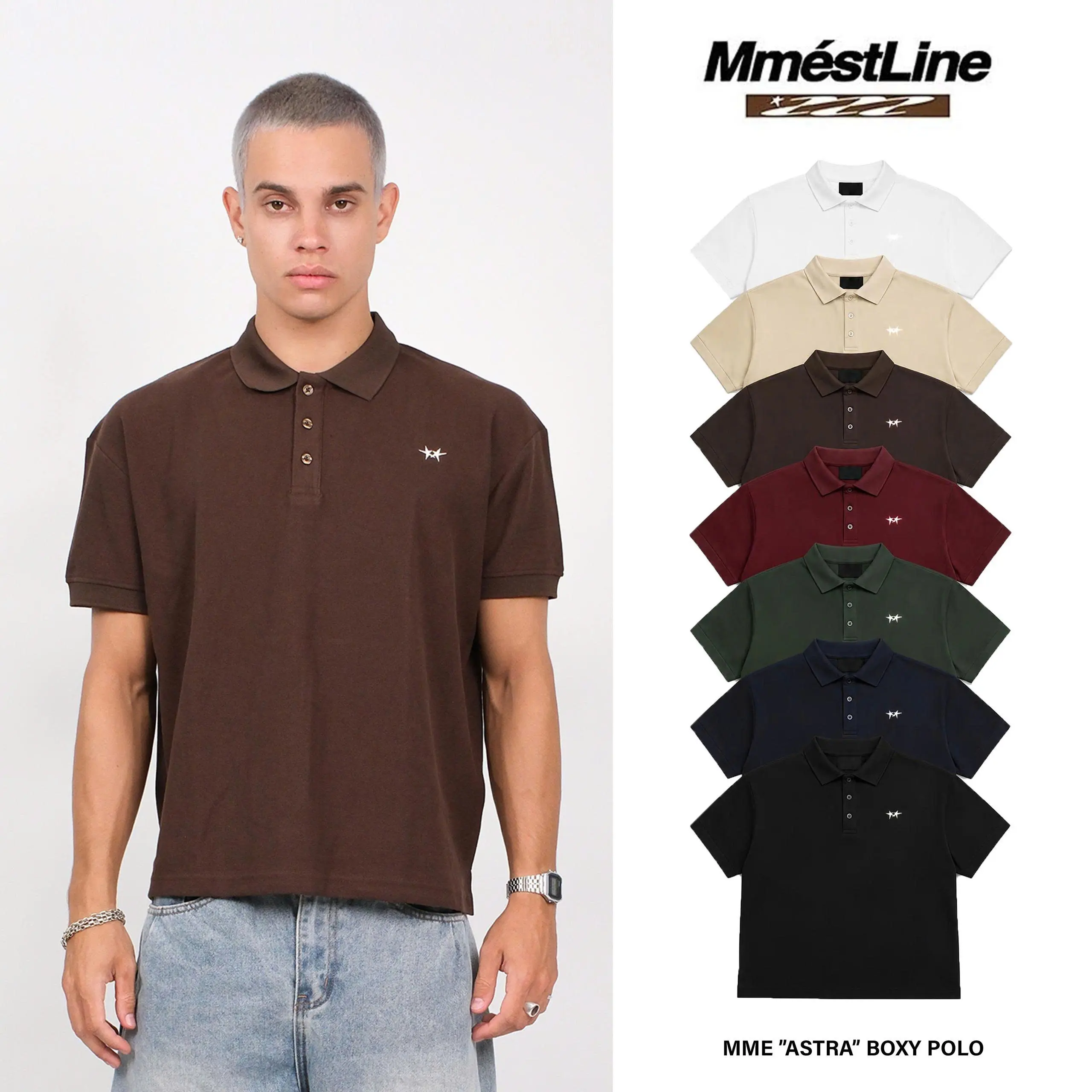 Áo Polo Basic MMESTLINE “ASTRA” Form Boxy Họa Tiết Thêu Vải Cá Sấu Lục Giác Premium Cotton