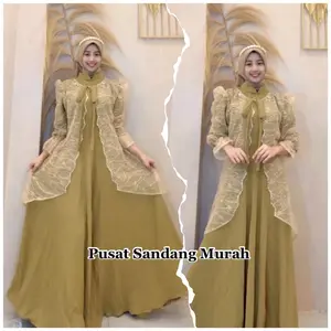 Elena Dress  Set Hijab // bahan  Crinkle Airflow kombinasi brokat elegan// gamis kondangan // Ld 90 - 120
