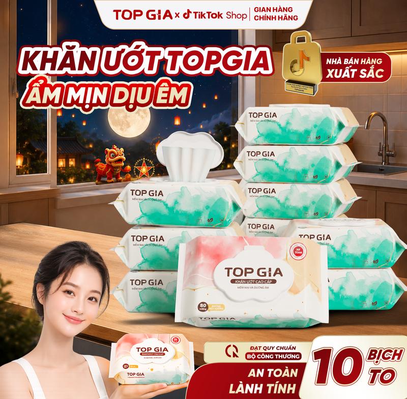 Thùng 10 bịch khăn giấy ướt TOPGIA Đa năng ,Khăn ướt Ban Mai mềm mại rút an toàn lành tính Mẹ Tin Dùng không cồn, không mùi để bàn, ĐẠT QUY CHUẨN CỦA BỘ CÔNG THƯƠNG (KU) #khanuot #topgia #giayuot