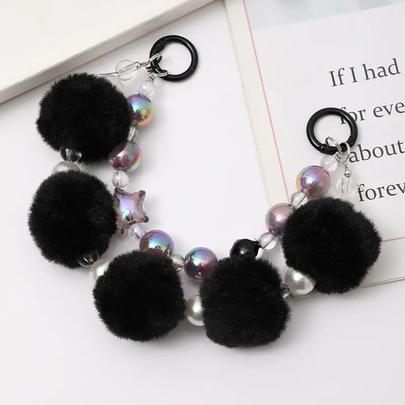 JJ08 Gantungan HP Pompom Ball Strap Phone Bag Charm Gantungan Manik Kunci dan Tas Wanita 8