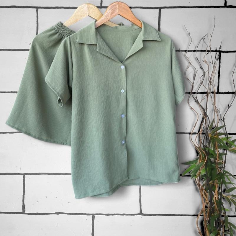 Product Introduction of Baju Setelan Pendek Wanita Cringkel Airflow l CPDKH l One Set Piyama Perempuan Santai Busui  Nyaman 16