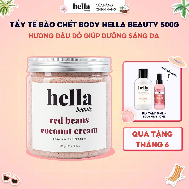 Tẩy tế bào chết body đậu đỏ Hella Beauty 500g giúp làm sạch sâu hỗ trợ dưỡng sáng da