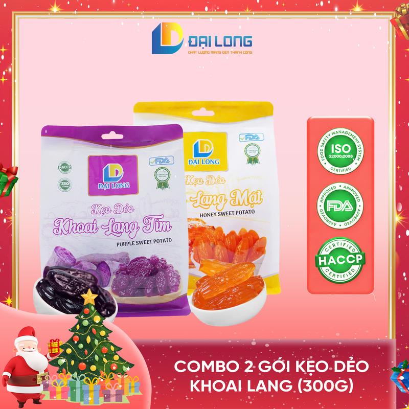 COMBO 2 gói Kẹo Dẻo Khoai Lang ĐẠI LONG NOEL Kẹo khoai lang mật và kẹo khoai lang tím dẻo ngọt đậm vị khoai lang banh keo