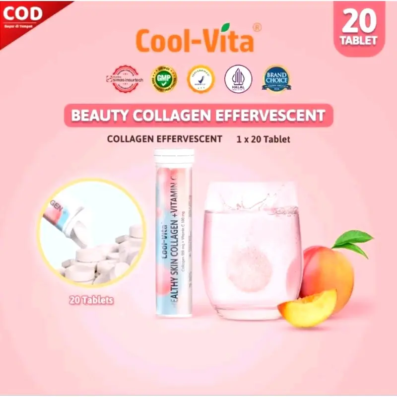 (1 TUBE) Coolvita Healthy skin collagen + vitamin C rasa peach