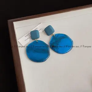 [Fanyee] Anting Akrilik Warna Biru Laut Bulat, Jarum Perak S925 Aksesoris Telinga Wanita Q1662