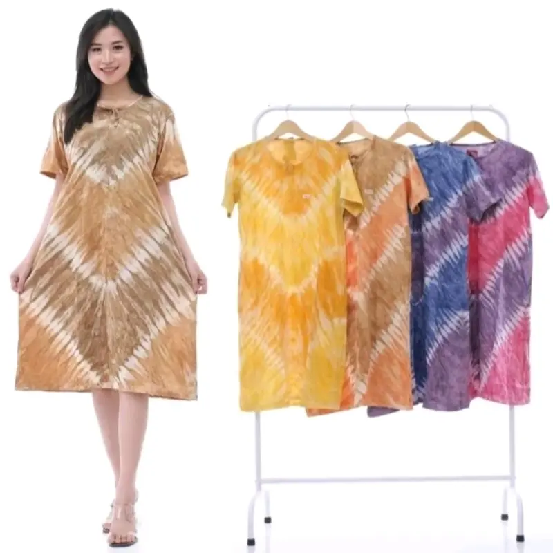 Paket Usaha 99ribu Dapat 5pcs Daster Kaos  Motif Abstrak Dewasa Jumbo Baju Dress Wanita Lengan Pendek Model Tali Depan Non Busui Panjang Bawah Lutut 3