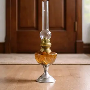 Lampu meja standing kaca antik Besi