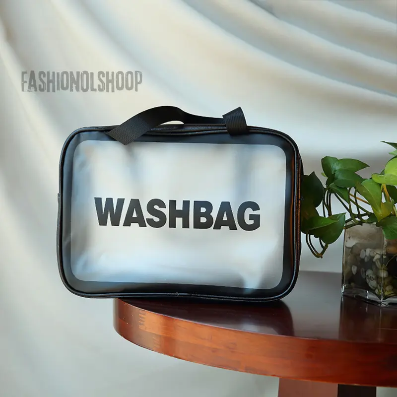 Tas Kosmetik Washbag Travel Pouch Make Up Organizer Transparan Waterproof Kecil Portable Wash Bag Murah Bagus Hitam Pink 5