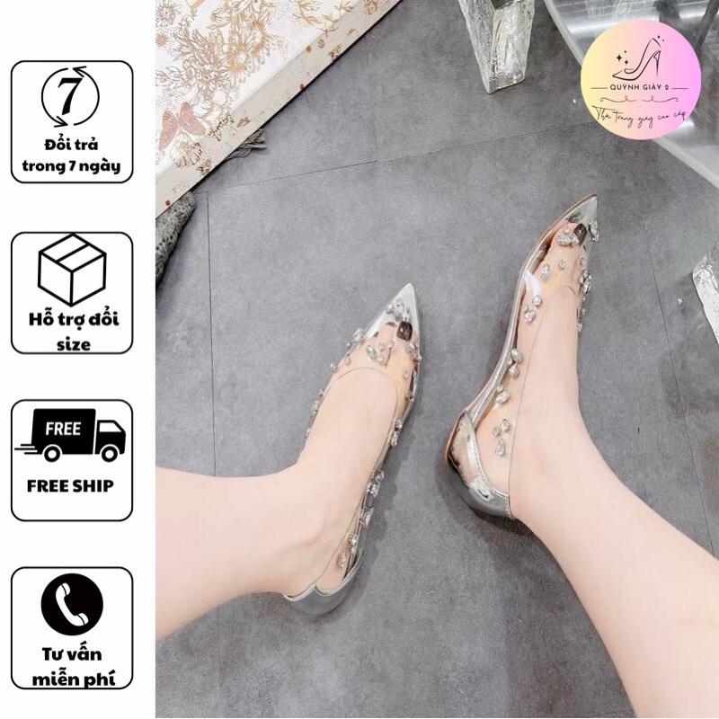 Bệt Mũi Nhọn Đính Đá Trong 2 phân Nữ Shoes DéP GiàY giay got giay got giày dep guốc quaitrong