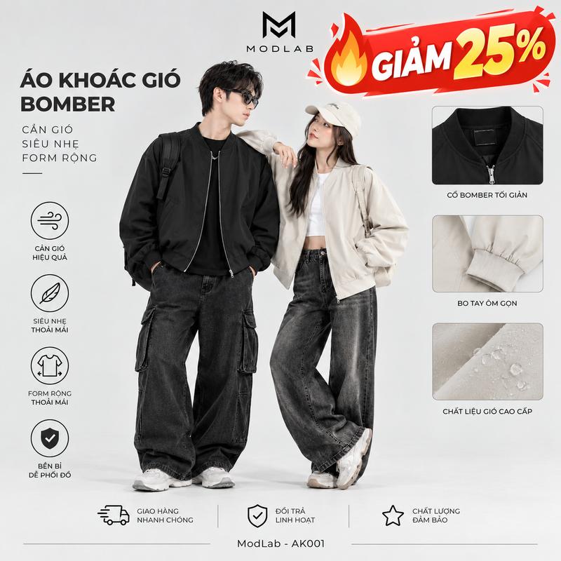 Áo Gió Bomber Unisex MODLAB 2 Lớp Cản Gió Tốt Siêu Nhẹ Mặc Thoáng Khí Không Bí Bách Form Rộng