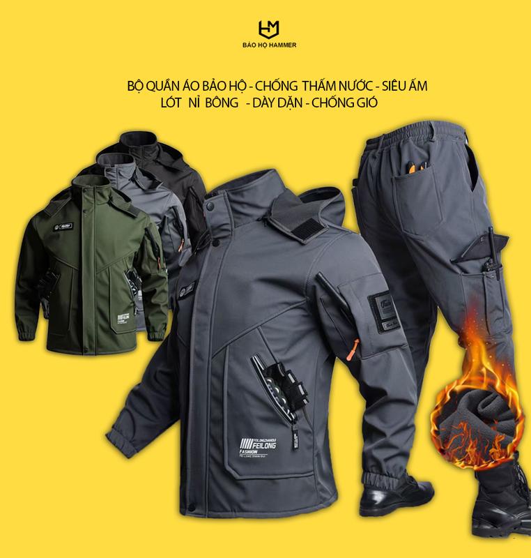  Bộ Quần Áo Khoác Bảo Hộ Hammer   Đi Phượt  Leo Núi   Bảo Hộ Đi Làm   Lót Nỉ Bông Dày Dặn Bộ Chống Thấm Nước Vừa Phải Chống Gió   Ấm Áp 