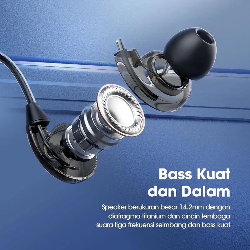 【EKSKLUSIF AFDHAL】ACOME ACE01 Pro 3D Subwoofer Headphone Earphone Headset Type-C Powerfull Bass Plug and Play Transparent Wired Body Black Original Garansi 24 Bulan