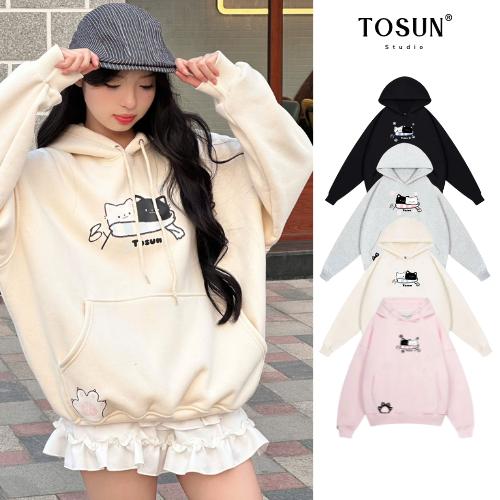 [TOSUN] Áo hoodie nỉ bông in mèo dễ thương by TOSUN mũ 2 lớp HD06