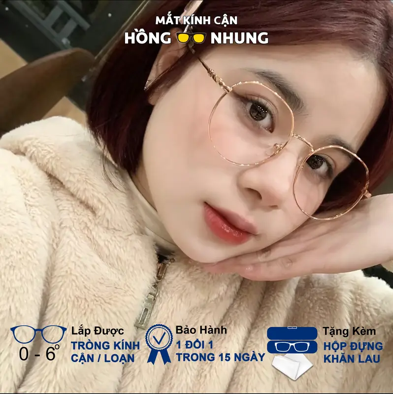 Gọng kính cận nữ thời trang tròn góc cạnh dành cho mặt vừa và to chất liệu kim loại M6 cắt độ cận free - Women Mắt Kính 0