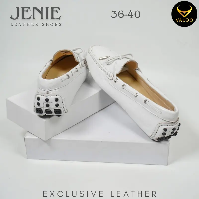 VALQO JENIE Sepatu Kulit Sapi Putih Wanita Kantor Santai Loafer Flat Shoes Sole Anti Selip Tanpa Hak Round Toe 3