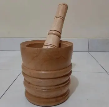 SET LUMPANG KAYU KECIL MODEL UKIR + ALU / Tumbukan Kayu Ulekan Kayu  Diameter 12cm Peralatan Masak Alat Dapur