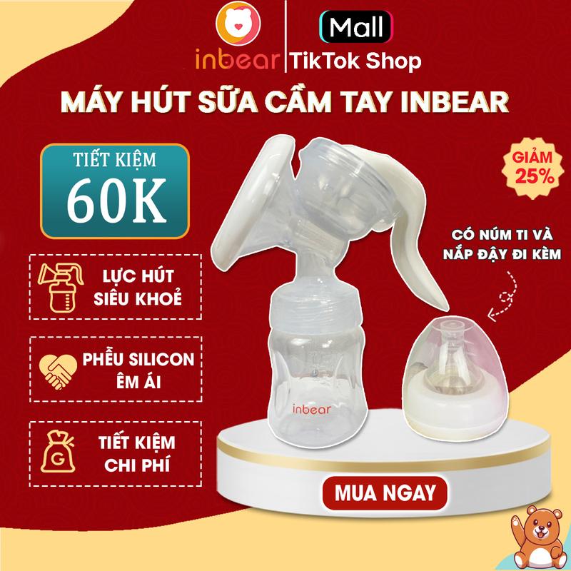 Máy Hút Sữa Cầm Tay Inbear Kích Sữa Về Nhanh Lực Hút Mạnh Phễu Silicon Không Gây Đau Rát Đi Kèm Bình Sữa 180ml