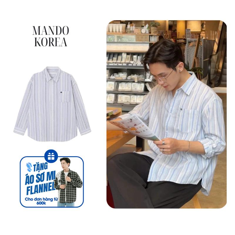 SHT045 Áo Sơ Mi Striped-Linen Shirt Kẻ Sọc Xanh Dương Oversized Phong Cách Hàn Quốc MANDO Menswear