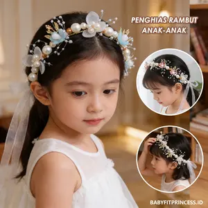 BabyFit Princess Mahkota Anak Mewah & Elegan Pita Sutra Motif Mutiara Diameter 16cm Aksesoris Jilbab Cocok untuk Sekolah & Pesta Fashion Import