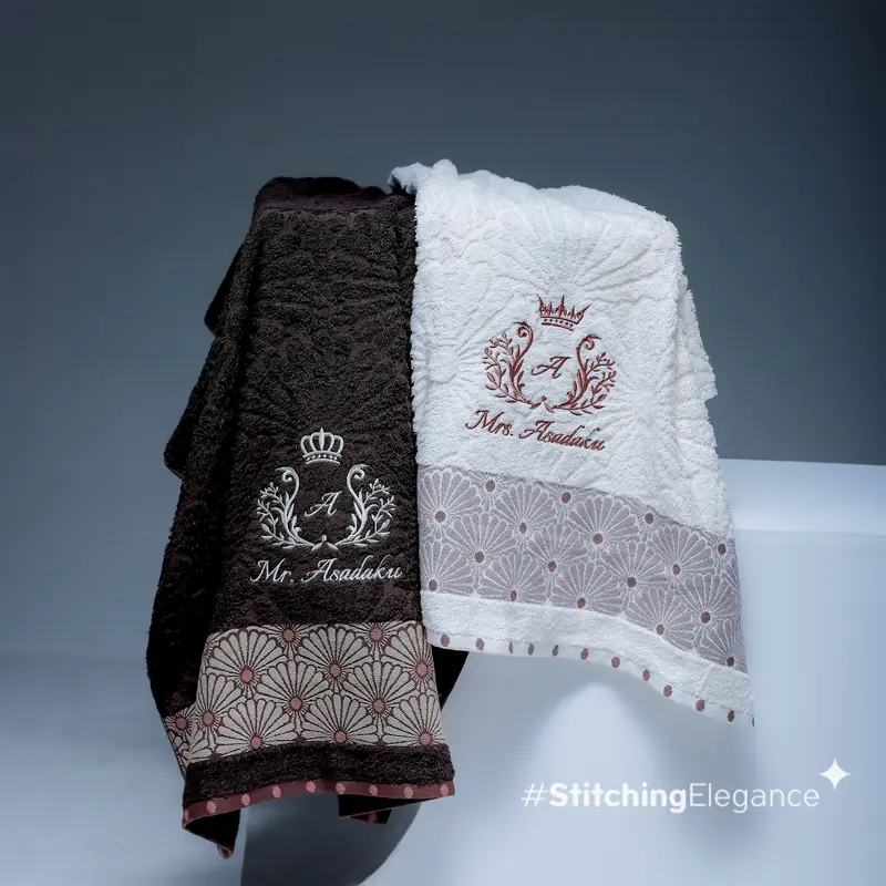 Morning Whistle Sada - Handuk Bordir Couple Elegan untuk Seserahan Pernikahan, Hadiah, Hampers – Desain Custom, Lembut, Menyerap Air, dan Cepat Kering 2
