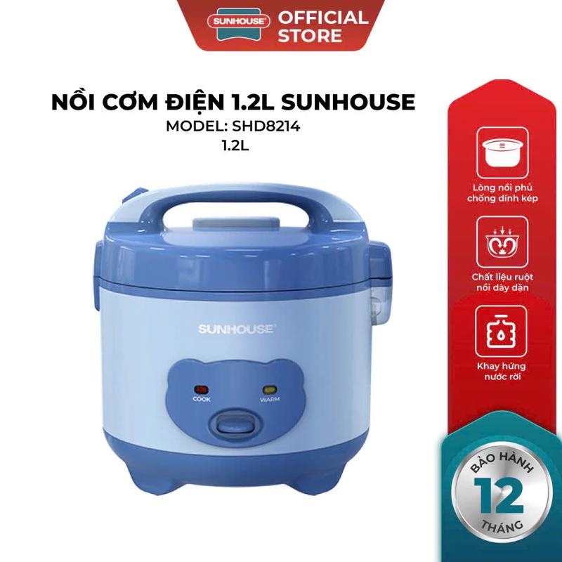  Nồi cơm điện 1.2L Sunhouse SHD8214 - 500W Gia đình 2-3 thành viên - Nút gạt tiện lợi - Lòng nồi phủ chống dính kép 