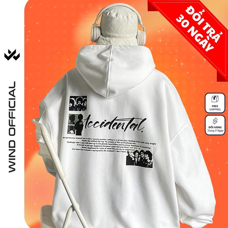  Áo hoodie form rộng WIND Accidental Clothing Unisex thời trang nam nữ oversize Menswear Dài Tay Tay Dài 