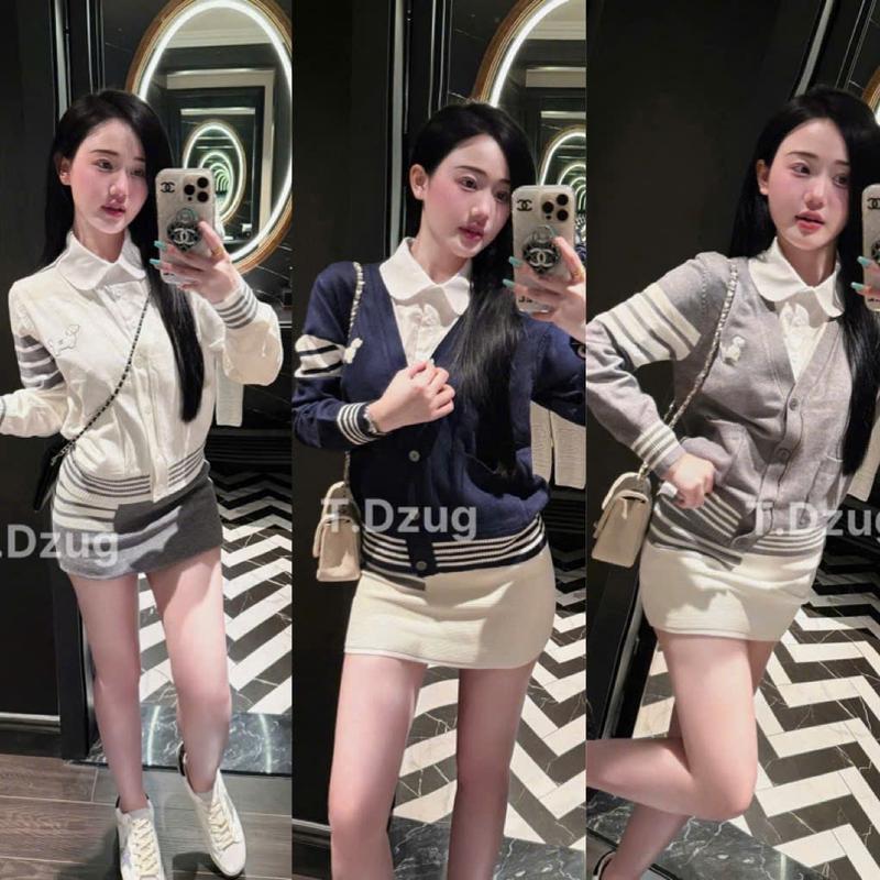 ( Tặng cổ sơ mi - Hàng QCCC ) Sét Áo Len Mix Chân Váy Len Dáng Ngắn Dành Cho Nữ Dễ Mặc by T.LINH STORE 68