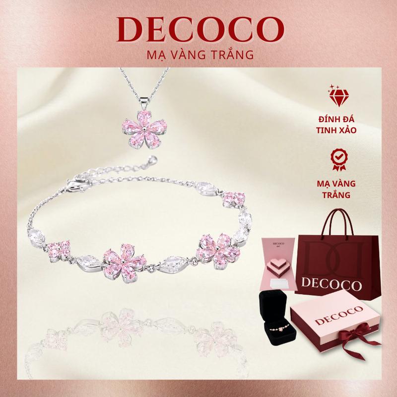 Set vòng tay và vòng cổ FLOWER hoa đính đá hồng cao cấp DECOCO - VIDEO