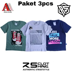 Paket 3 pcs Kaos Distro Anak Laki Laki Perempuan Usia 4-14 Tahun Bahan Cotton