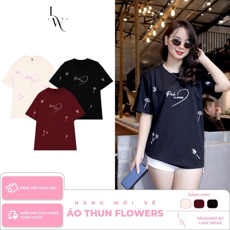 (Mua Áo Có Quà) Thun Unisex Pink Flower form rộng cổ tròn tay lỡ chất liệu co dãn thoáng mát Pink.Store