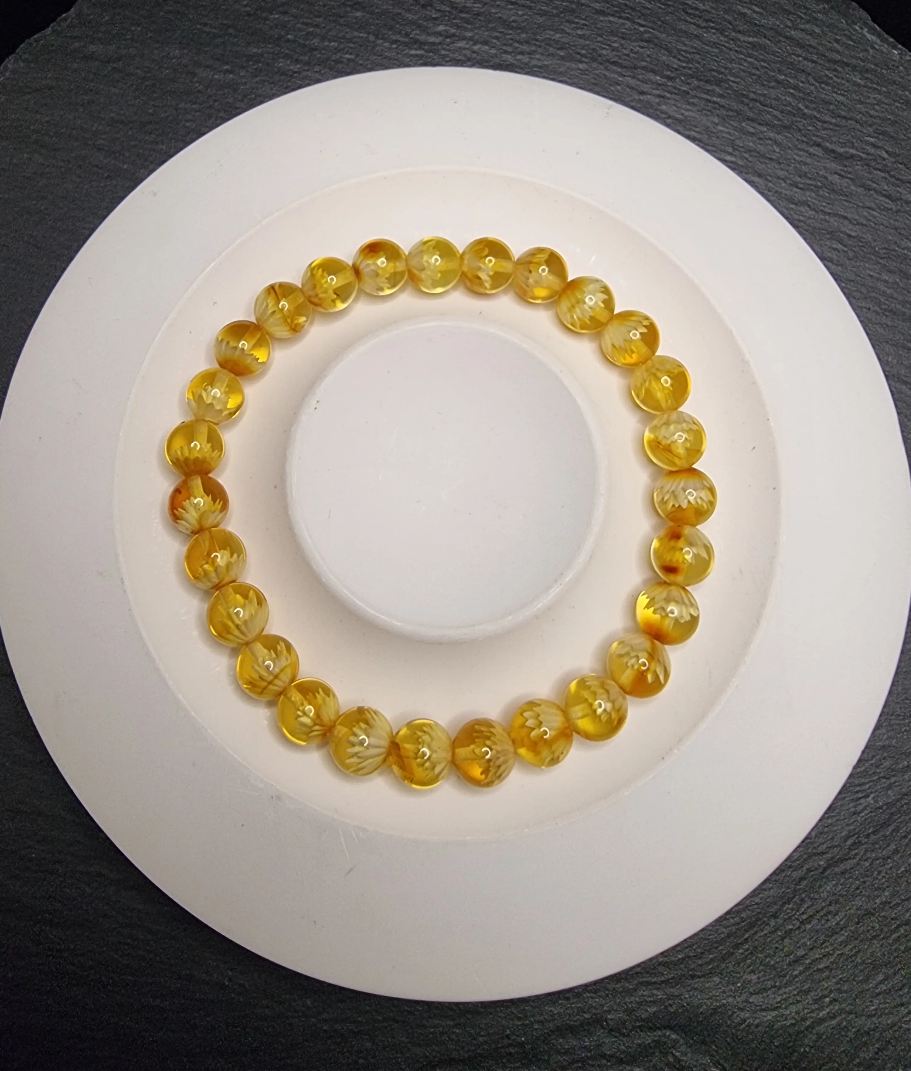 Gelang Batu Flower Amber Damar Madu HuPo InCraft Lotus Full Natural HQ 6.9mm C1795