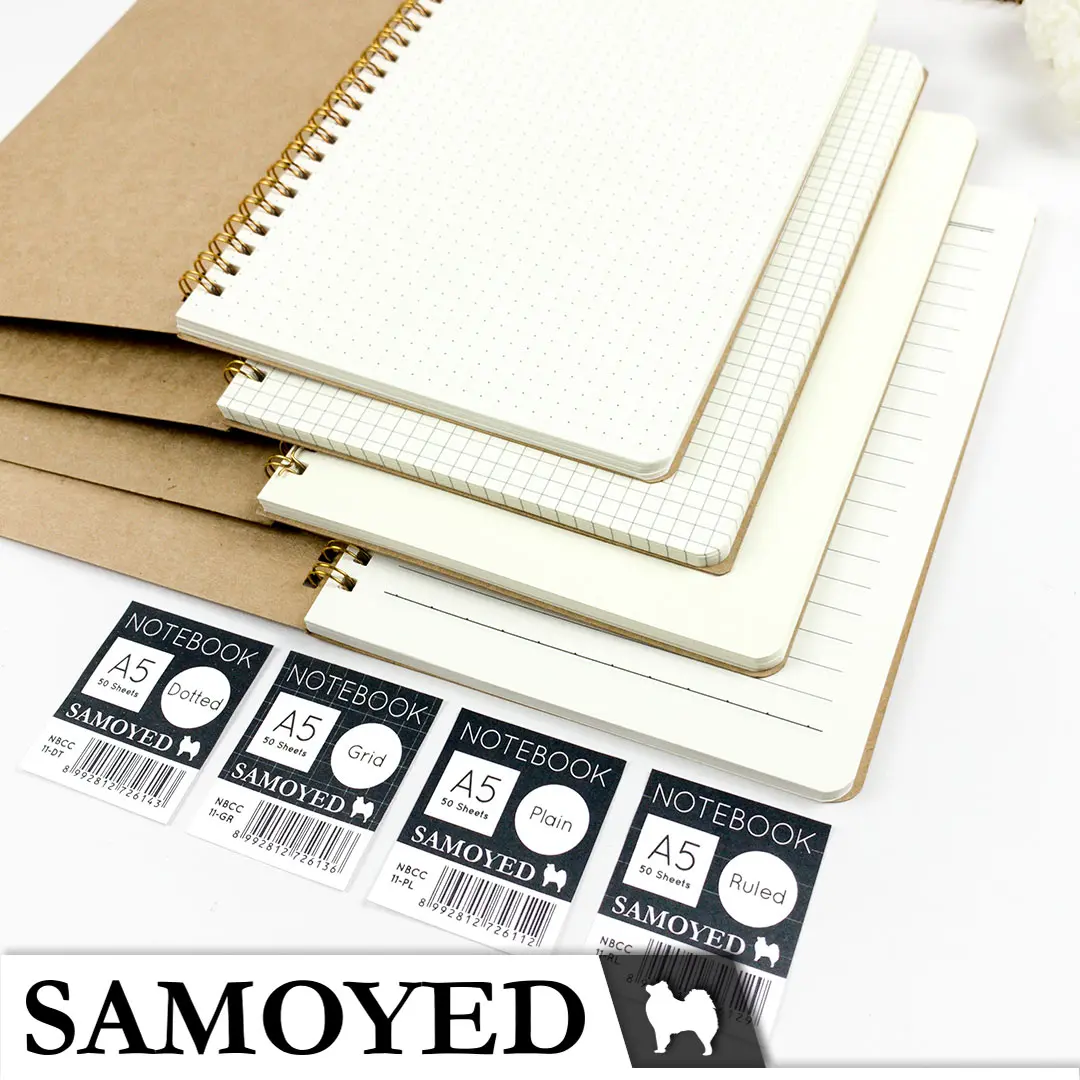 SAMOYED NBCC-11 Buku Tulis / Catatan / Agenda / Jurnal / Notebook / Diary / Journal Kraft / Classic / Vintage A5 Plain Ruled Grid Dotted Polos Garis Kotak Titik