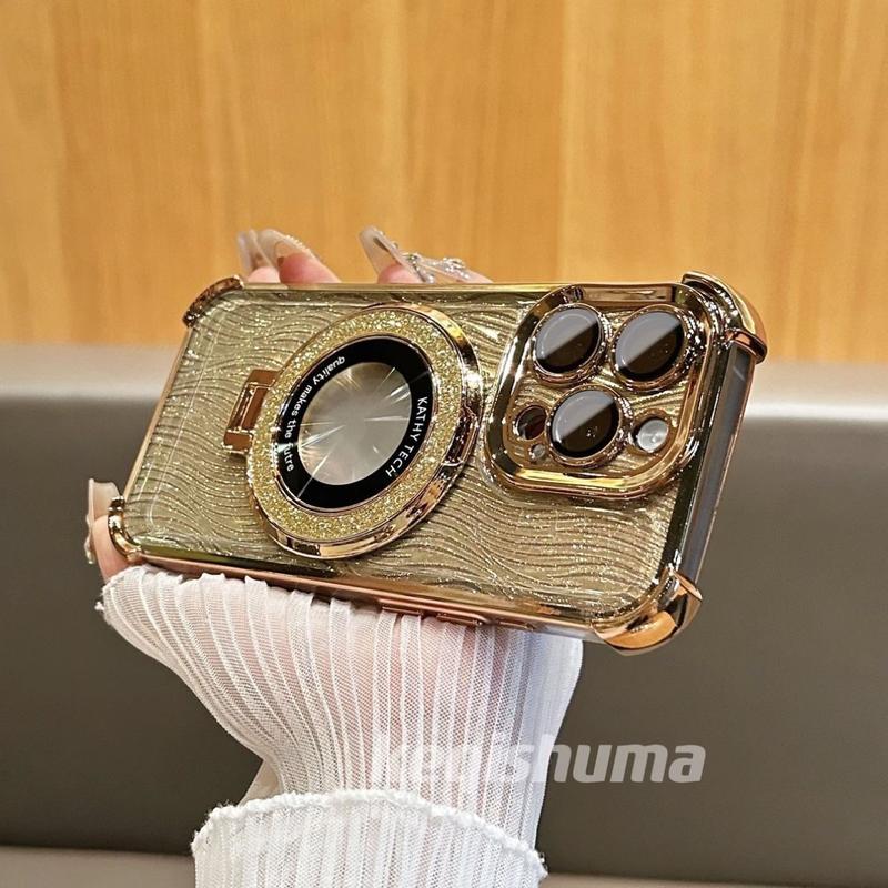 Ốp Bảo Vệ, Hộp Đựng Nam Châm Phấn Lấp Lánh Sang Trọng, Tương Thích Với iPhone 11, 12, 13, 14, 15, Pro Max Plus, Thiết Kế Chống Sốc Cao Cấp