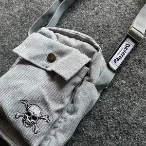 SLINGBAG CORDUROY POCKET DESERVED SKULL  /TAS CORDUROY /SELEMPANG/ SLINGBAG Pria